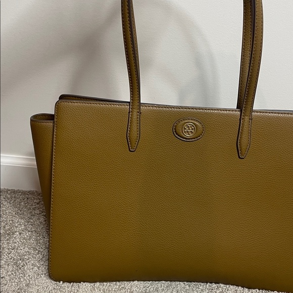 Tory Burch | Brown Robinson Pebbled Leather Tote - Picture 3 of 13